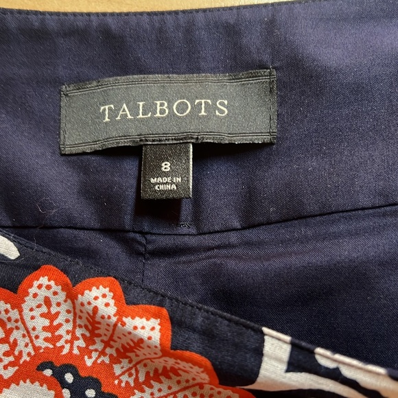 TALBOTS Navy and Orange Floral Pleated Skirt with Pockets Size 8 - Picture 7 of 10